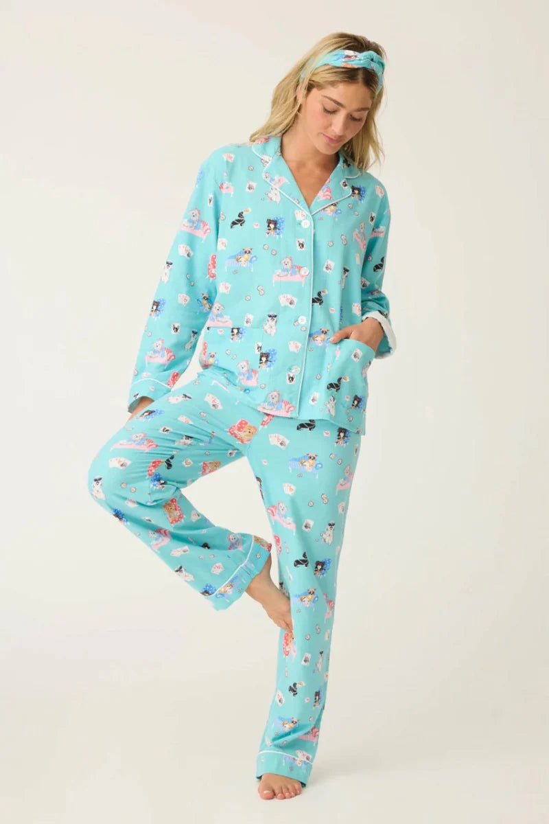 Flannels PJ Set In Turquoise - PJ Salvage