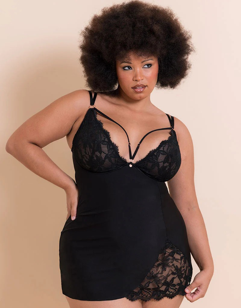 Scantilly Embrace Wired Deep Plunge Chemise in Black - Curvy Kate