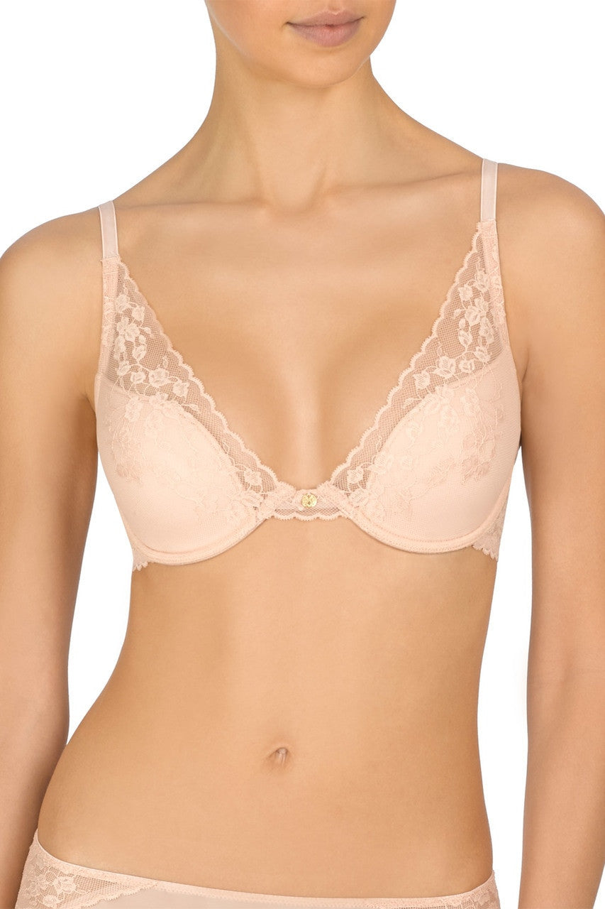 Model wearing Cherry Blossom Covertible Bra In Cameo Rose - Natori, front view