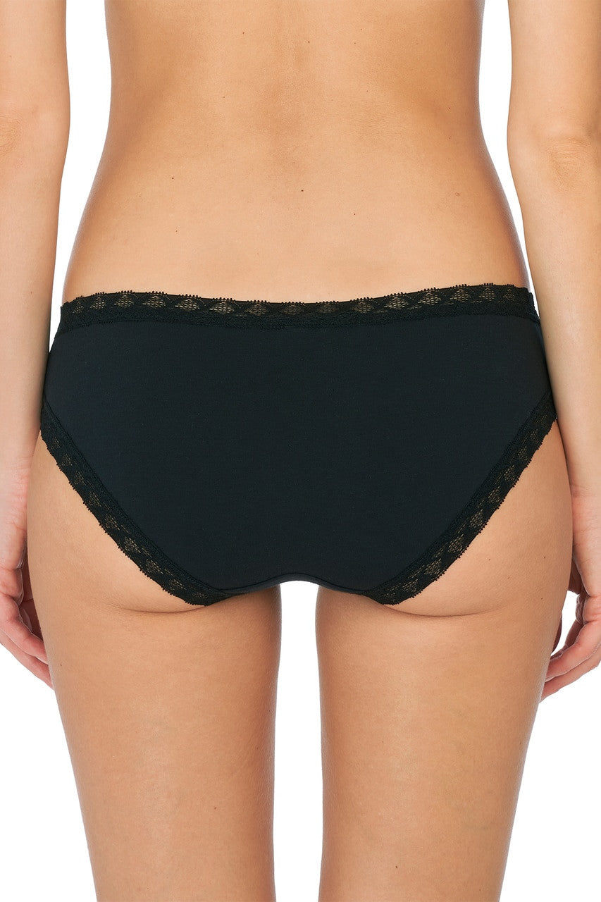 Model wearing Bliss Girl Brief In Black - Natori, back view in close up of the panty