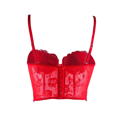 Ladies  Sexy Floral Lace Strapless Corset in Red - Lovely Lies