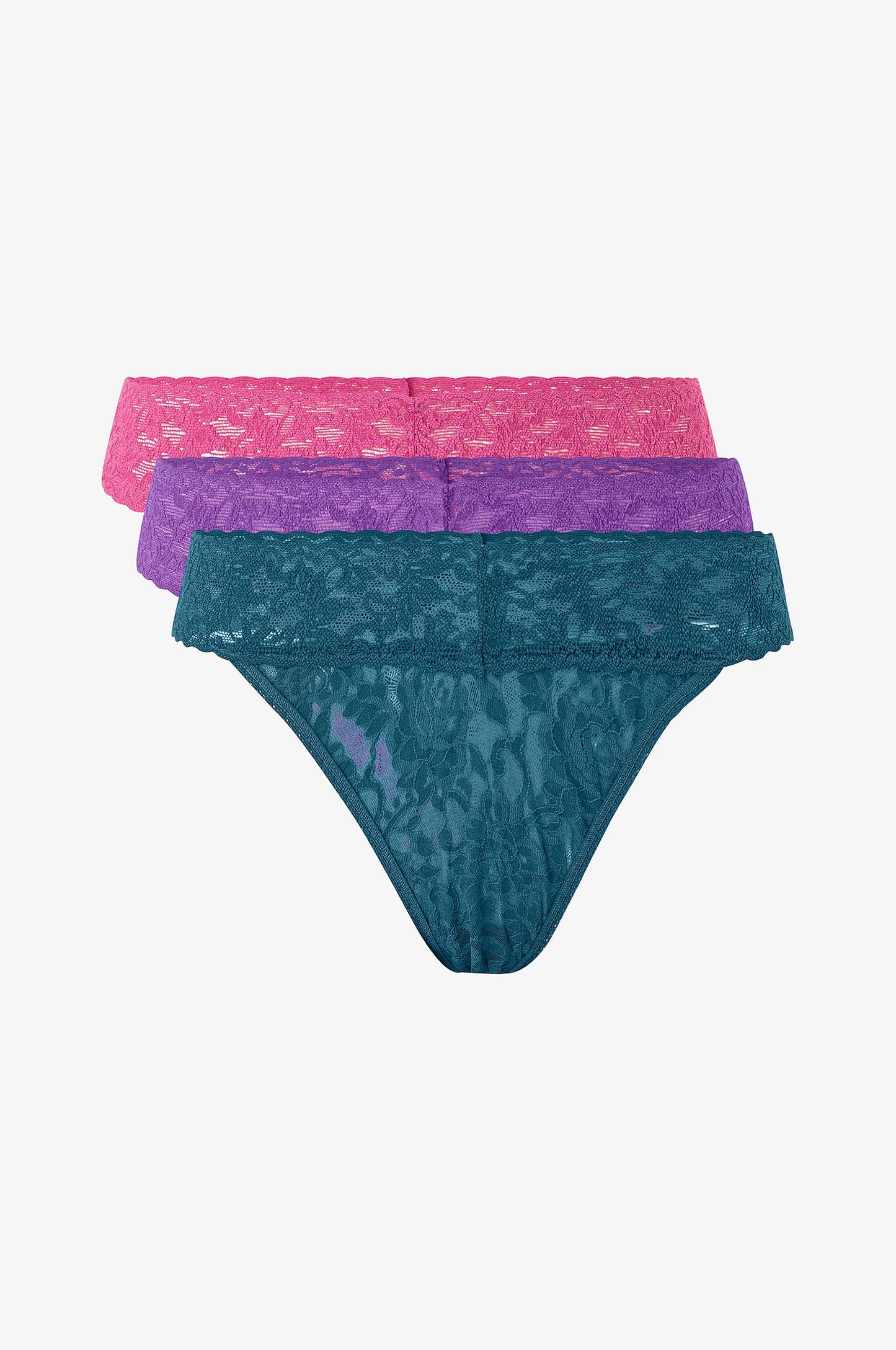 3 Original Rise Thongs in Sweet Tart, Tangelo Orange, and Twilight Purple - Hanky Panky