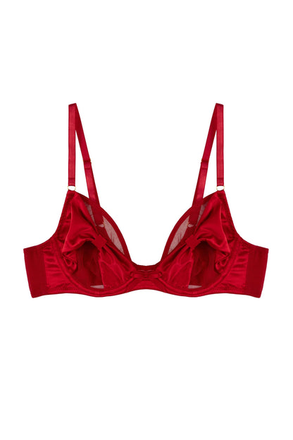 Annette Satin Bow Cup Bra In Red - Playful Promises