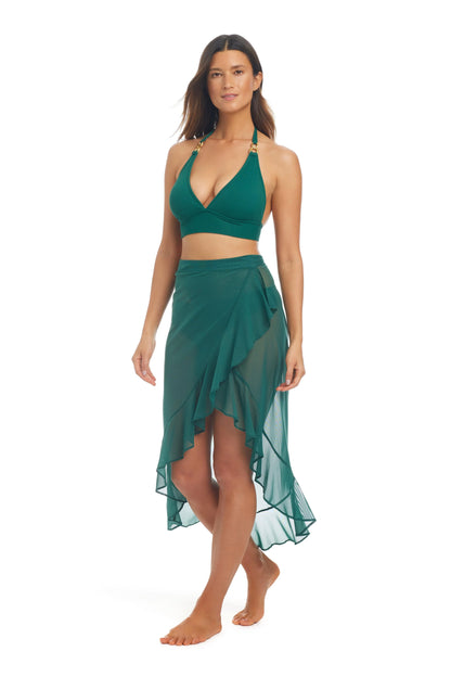 Be Transparent Mesh Ruffle Wrap Pareo - BLEU