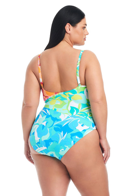 Summer Escapes Surplice Swimsuit In Multi - BLEU