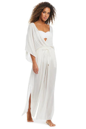 Pool Party Jumpsuit with Side Pockets Slits In White - BLEU