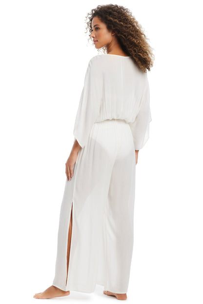 Pool Party Jumpsuit with Side Pockets Slits In White - BLEU