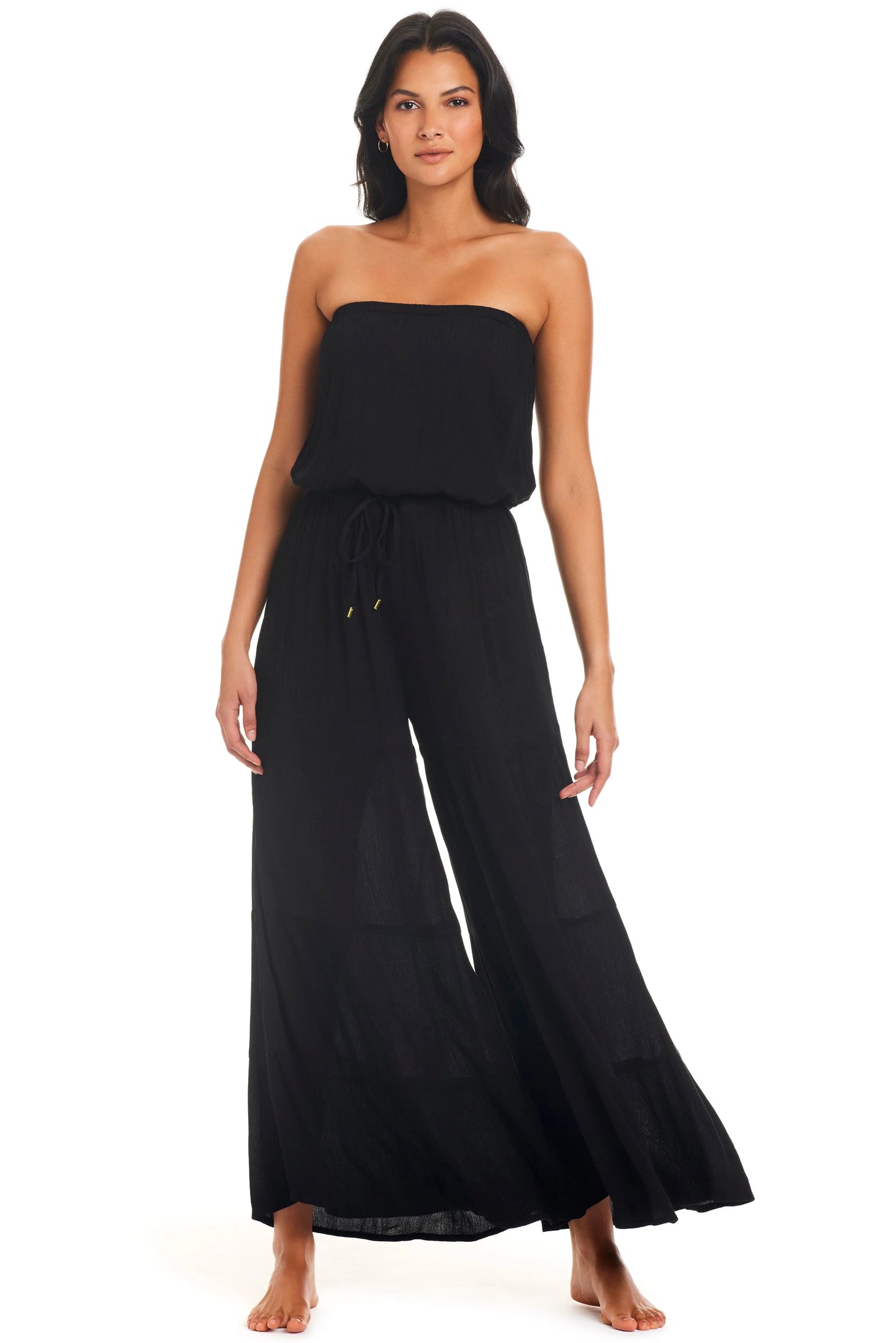 Pool Party Blouson Tiered Palazzo Pant In Black - BLEU