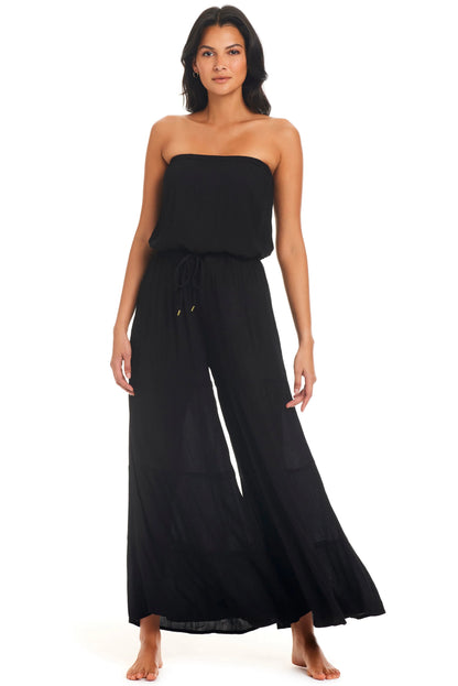Pool Party Blouson Tiered Palazzo Pant In Black - BLEU