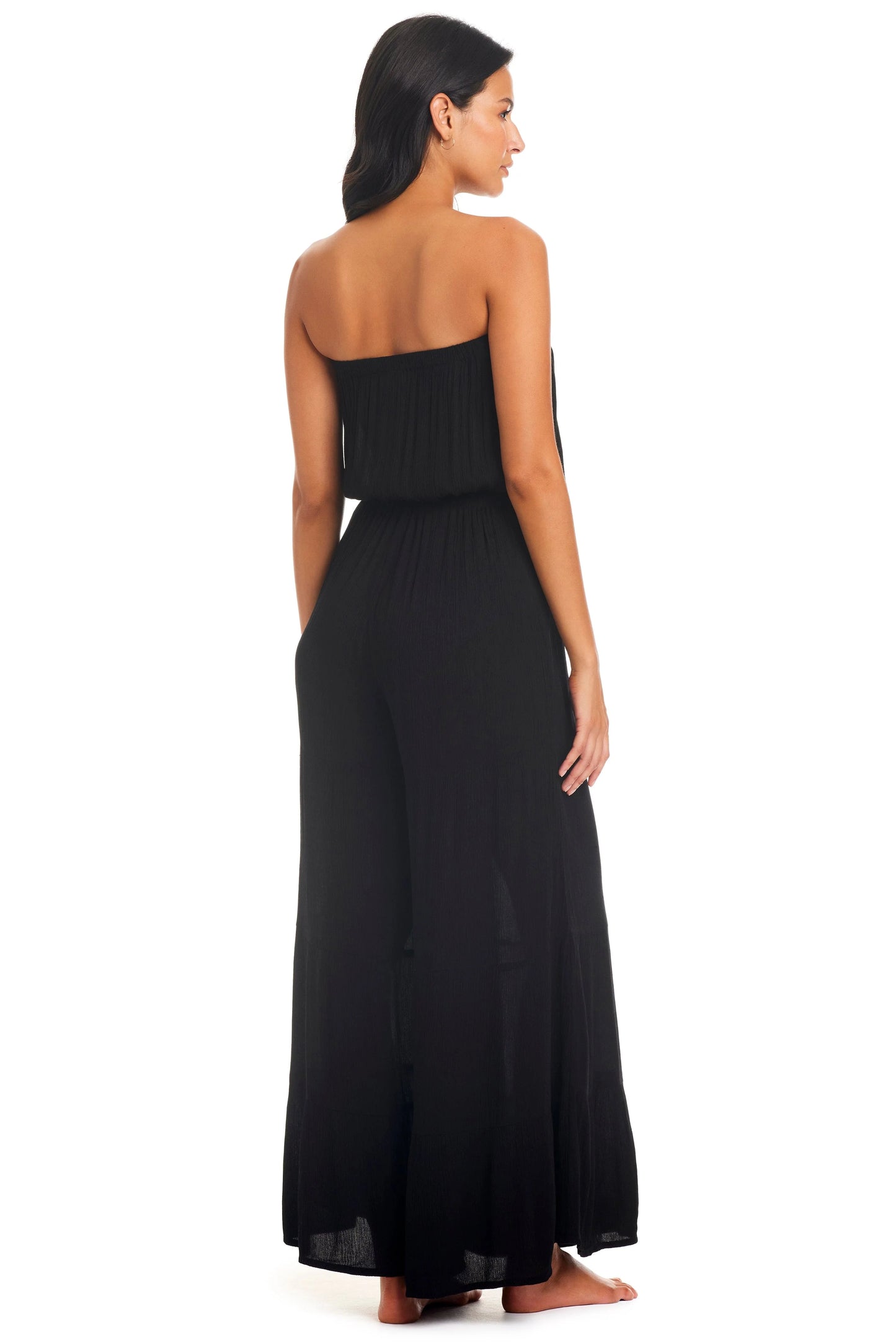 Pool Party Blouson Tiered Palazzo Pant In Black - BLEU