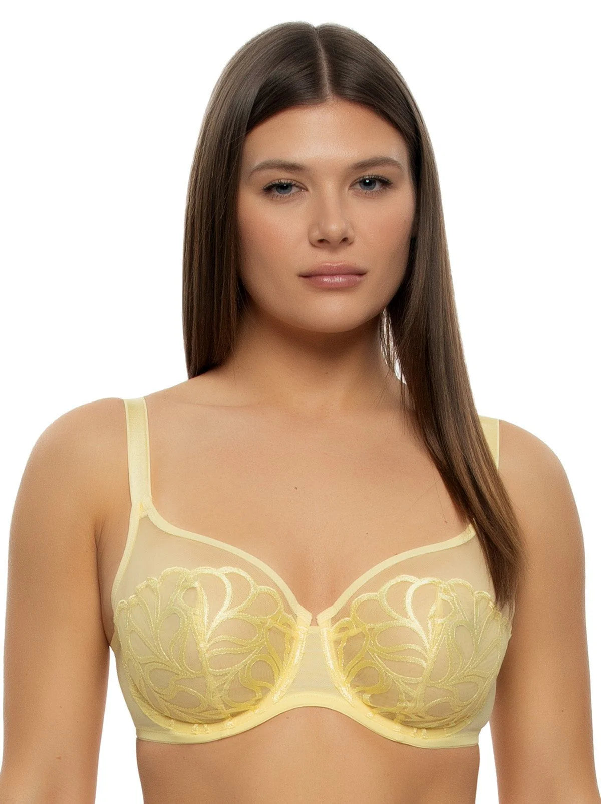 Lotus Embroidery Unlined Bra In Pale Banana - Felina