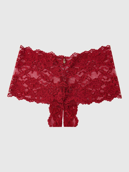 Bella Lace Crotchless Cheeky In Crimson Red - House of Desire