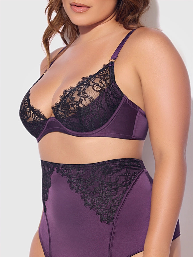 Jocelyn Satin & Lace Push Up Bra In Purple & Black- House of Desire