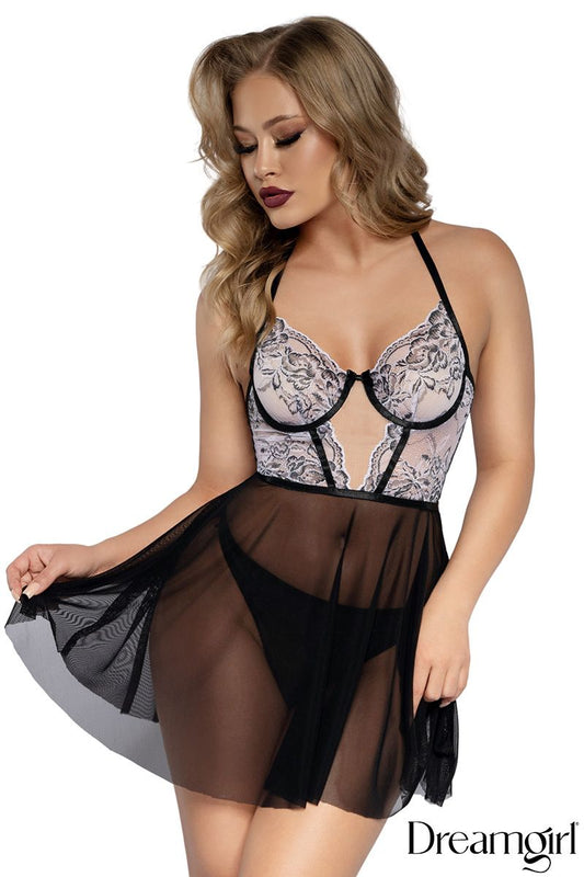 Lace Sheer Mesh Babydoll - Dreamgirl