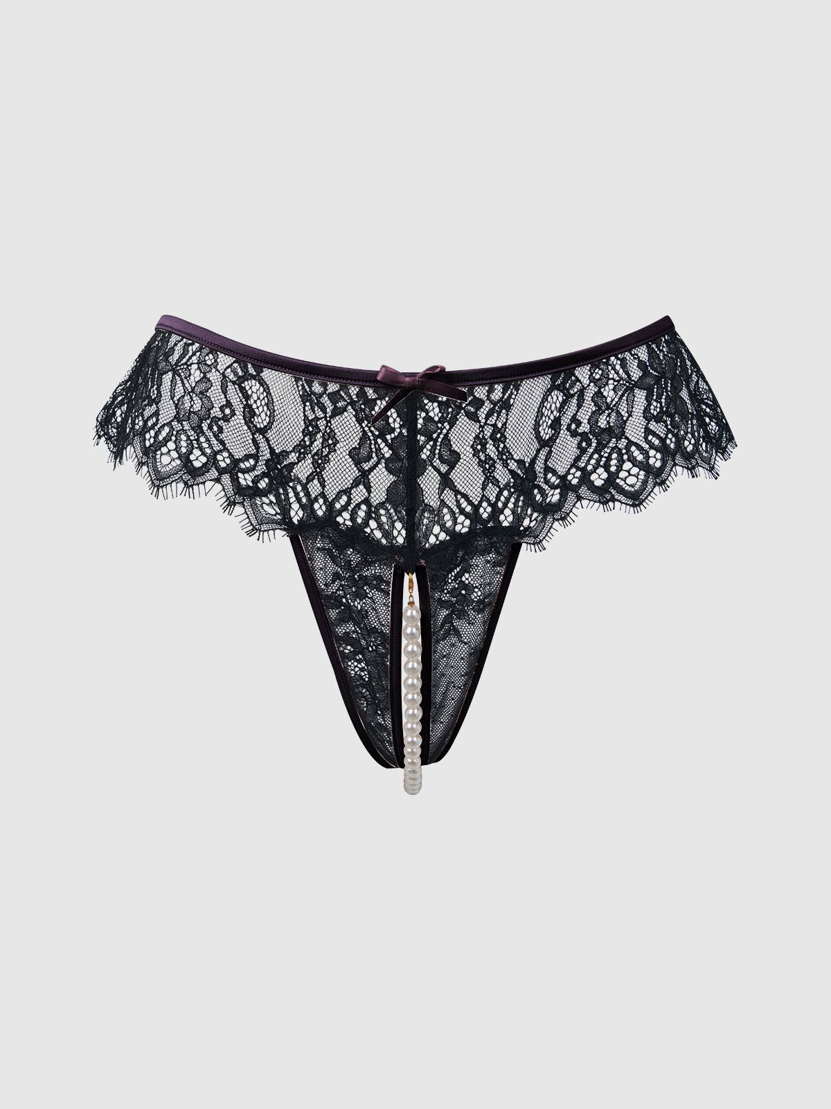 Jocelyn Lace & Pearl Crotchless Thong | House of Desire