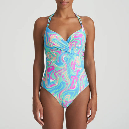 Aubani Plunge Swimsuit In Ocean Swirt - Marie Jo