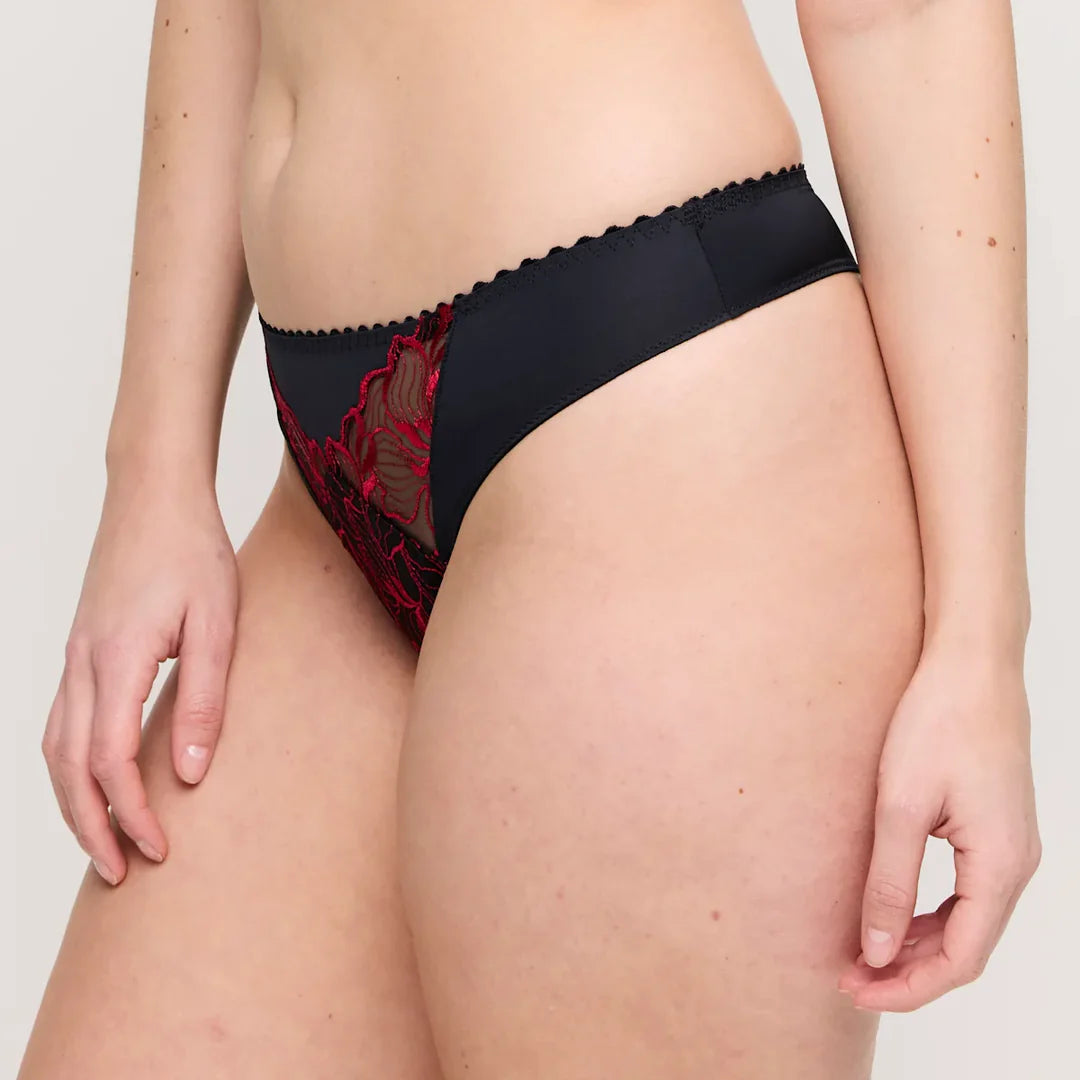 Springdale Luxury Thong In Black Rose - Prima Donna