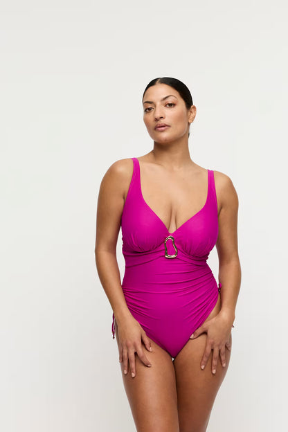 Uvita Plunge Swimsuit in Deep Magenta - Prima Donna