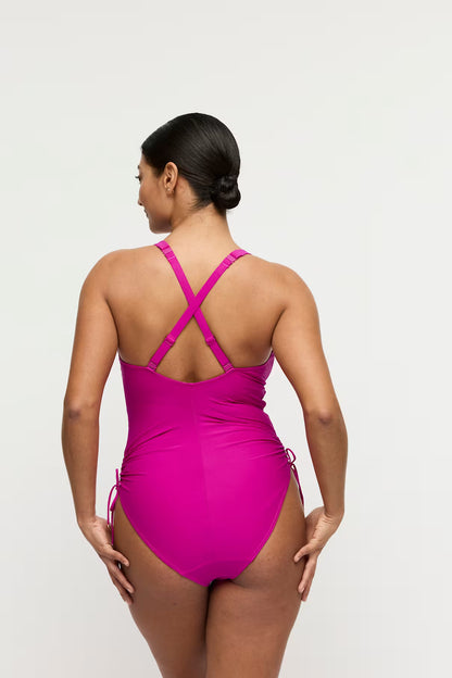 Uvita Plunge Swimsuit in Deep Magenta - Prima Donna