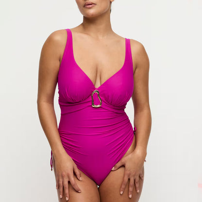 Uvita Plunge Swimsuit in Deep Magenta - Prima Donna