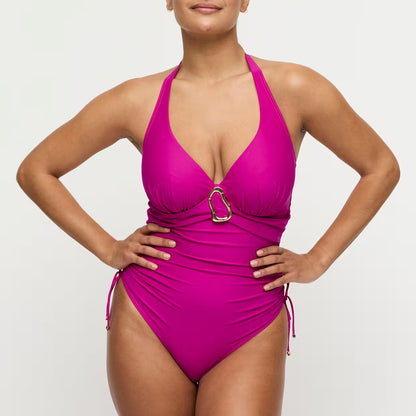 Uvita Plunge Swimsuit in Deep Magenta - Prima Donna
