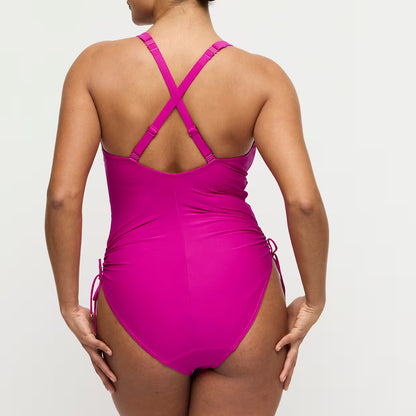 Uvita Plunge Swimsuit in Deep Magenta - Prima Donna
