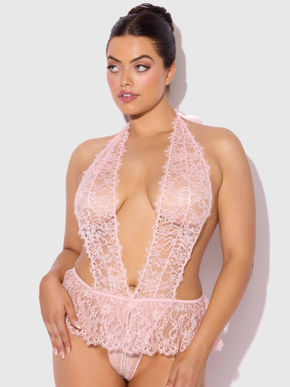 Jocelyn Lace & Pearl Crotchless Teddy - House of Desire