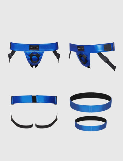 Leatherette Harness Curious In Metallic Blue - Strap-on-me