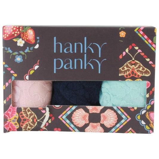 3 Low Rise Thongs in Blushing Rose/Navy/Celeste Blue - Hanky Panky