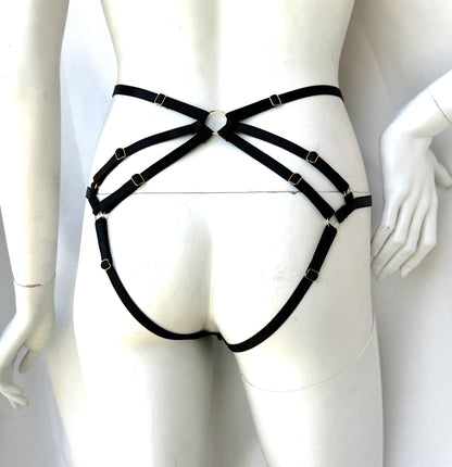 Tanga taille haute à bretelles et dos nu Rosalie en noir - House of Desire