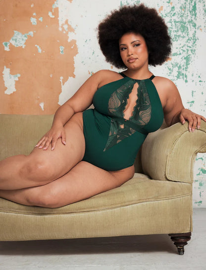 Scantilly Indulgence Stretch Lace Body In Emerald - Curvy Kate