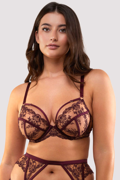 Cassia Custom Embroidery Bra In Wine - Playful Promises