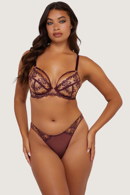 Cassia Custom Embroidery Bra In Wine - Playful Promises