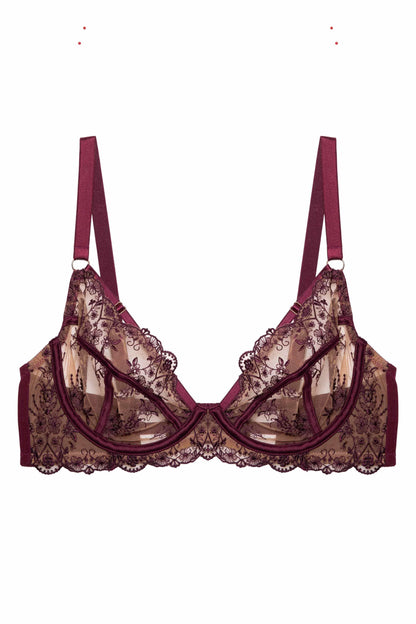 Cassia Custom Embroidery Bra In Wine - Playful Promises