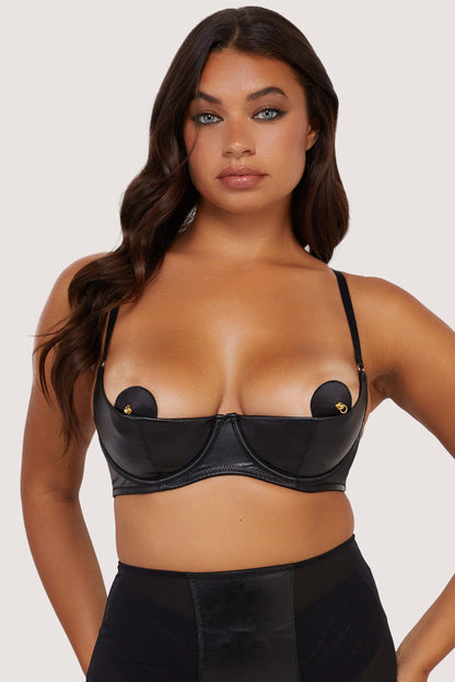 Iris Leatherette Quarter Cup Open Bra - Playful Promises