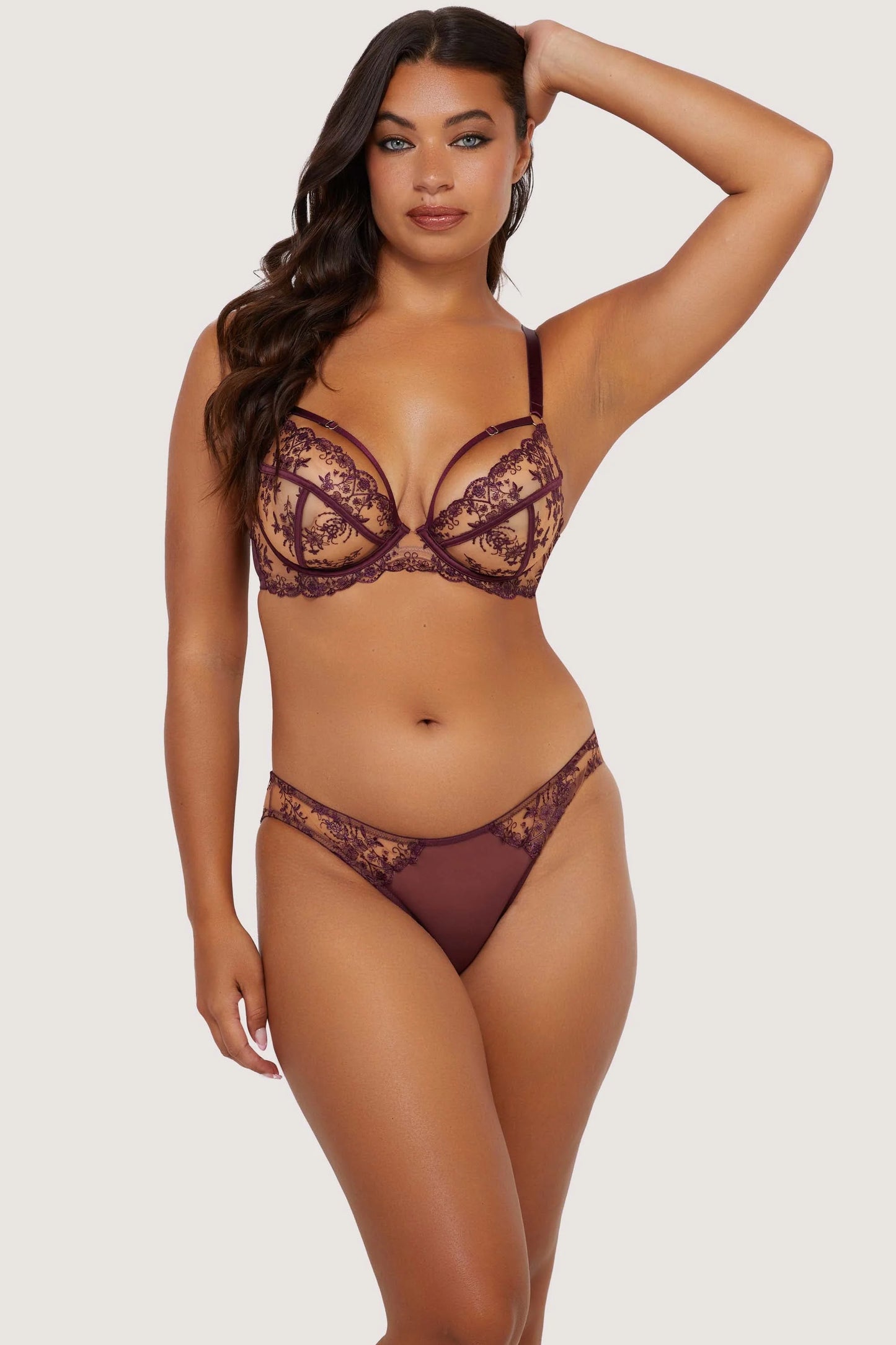 Cassia Custom Embroidery Cut Out Brief In Wine - Playful Promises