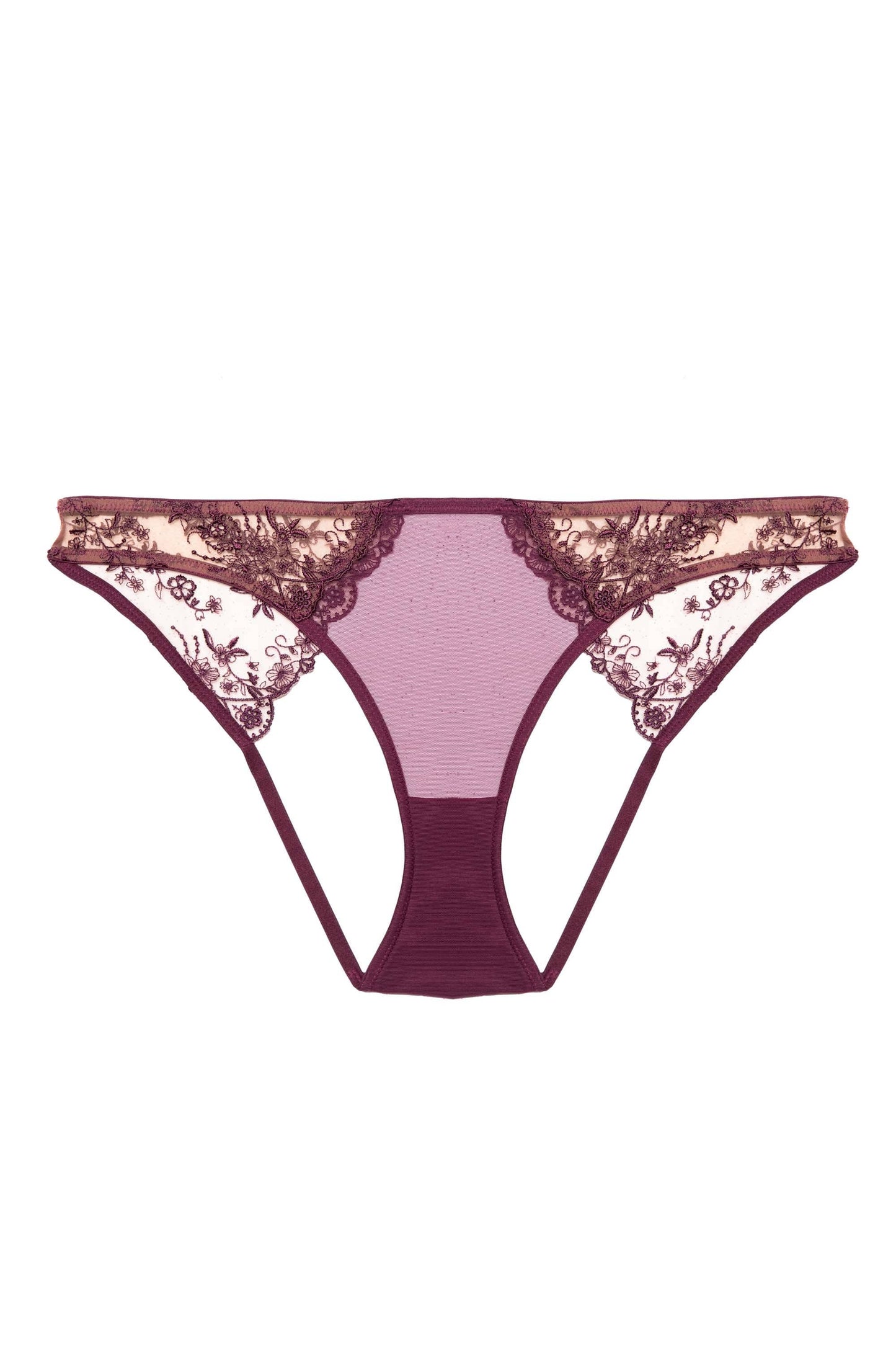 Cassia Custom Embroidery Cut Out Brief In Wine - Playful Promises