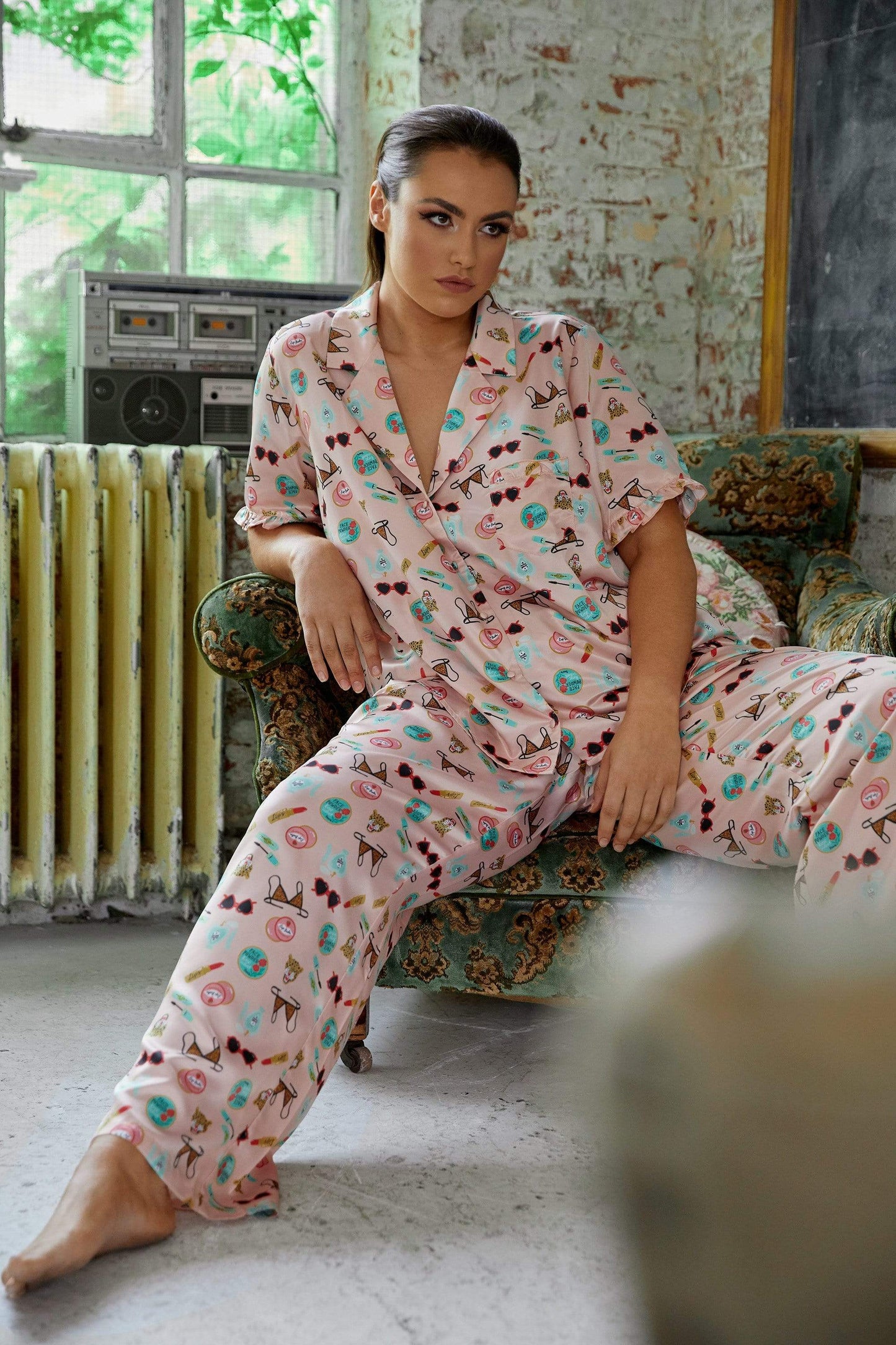 Bodil Jane Recycled Satin Short Sleeve Top - Playful Promises