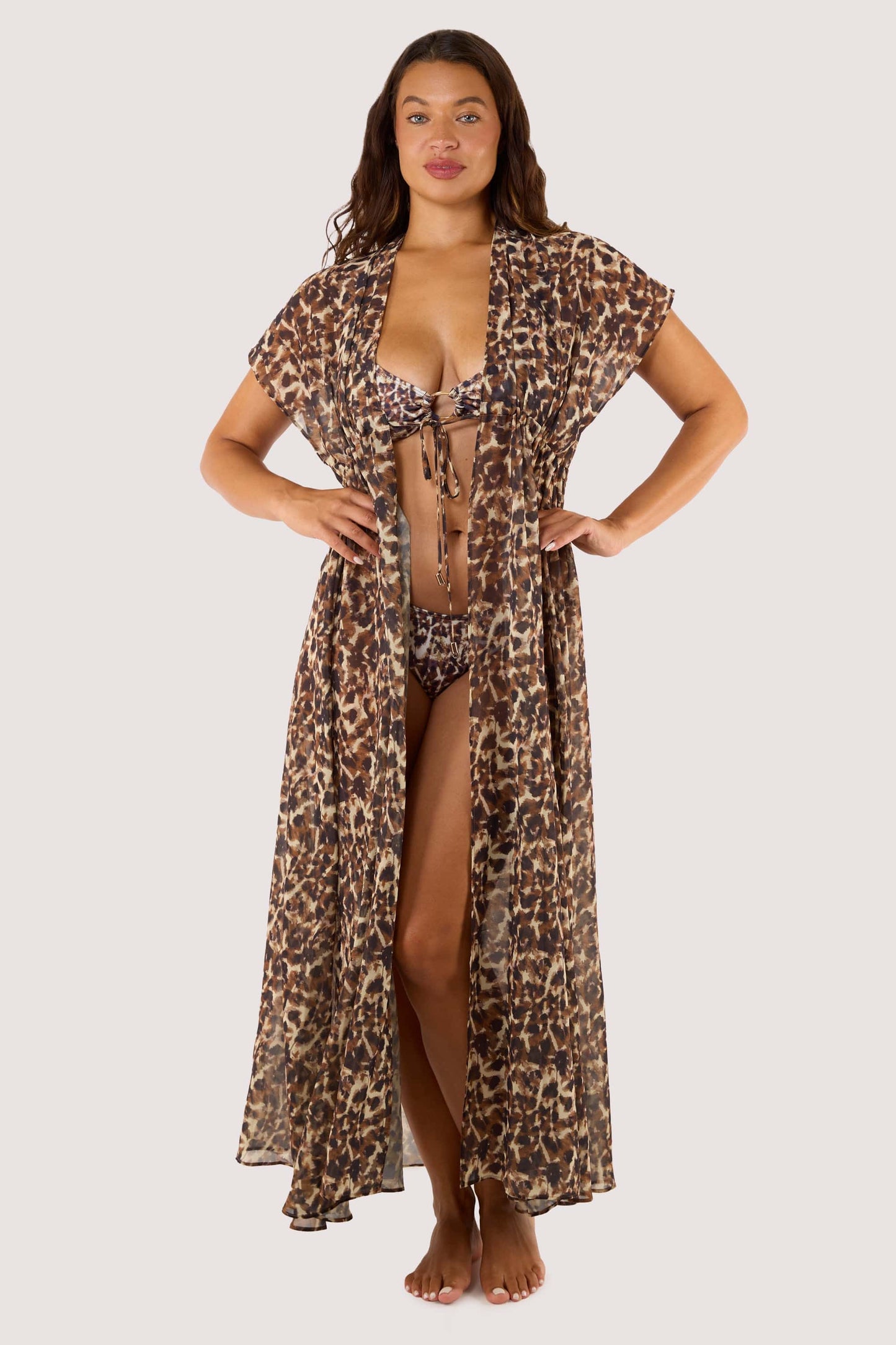 Animal Print Georgette Long Beach Kaftan - Wolf & Whistle