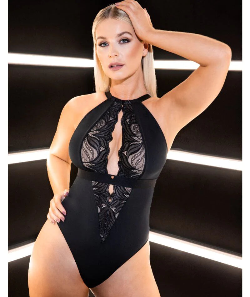 Scantilly Indulgence Stretch Lace Body In Black & Latte - Curvy Kate