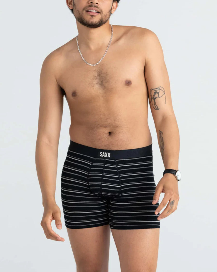 Vibe Xtra Soft Comfort Boxer Brief Fly in Black Coast Stripe - SAXX