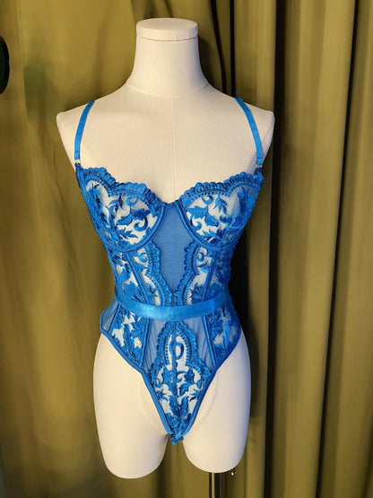 The Embroidery Underwire Bodysuit In Hawaiian Blue - Kilo Brava