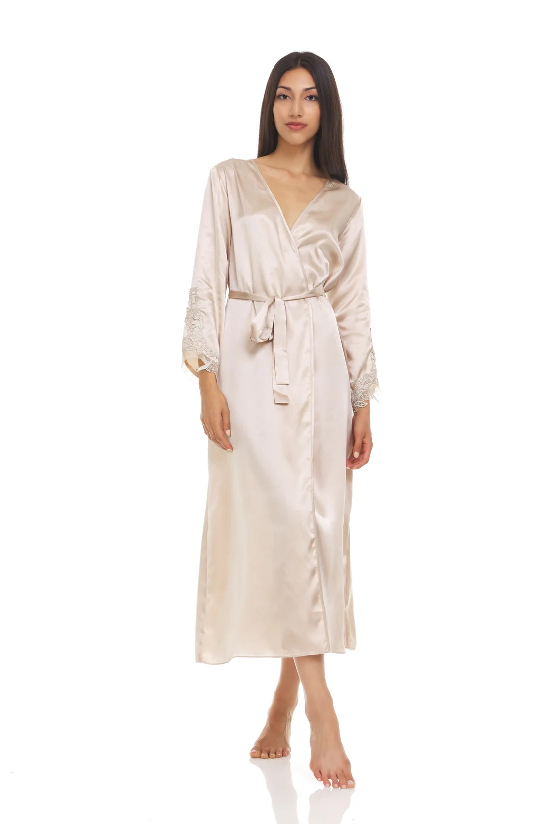 Stella Long Robe in Almond - Flora Nikrooz