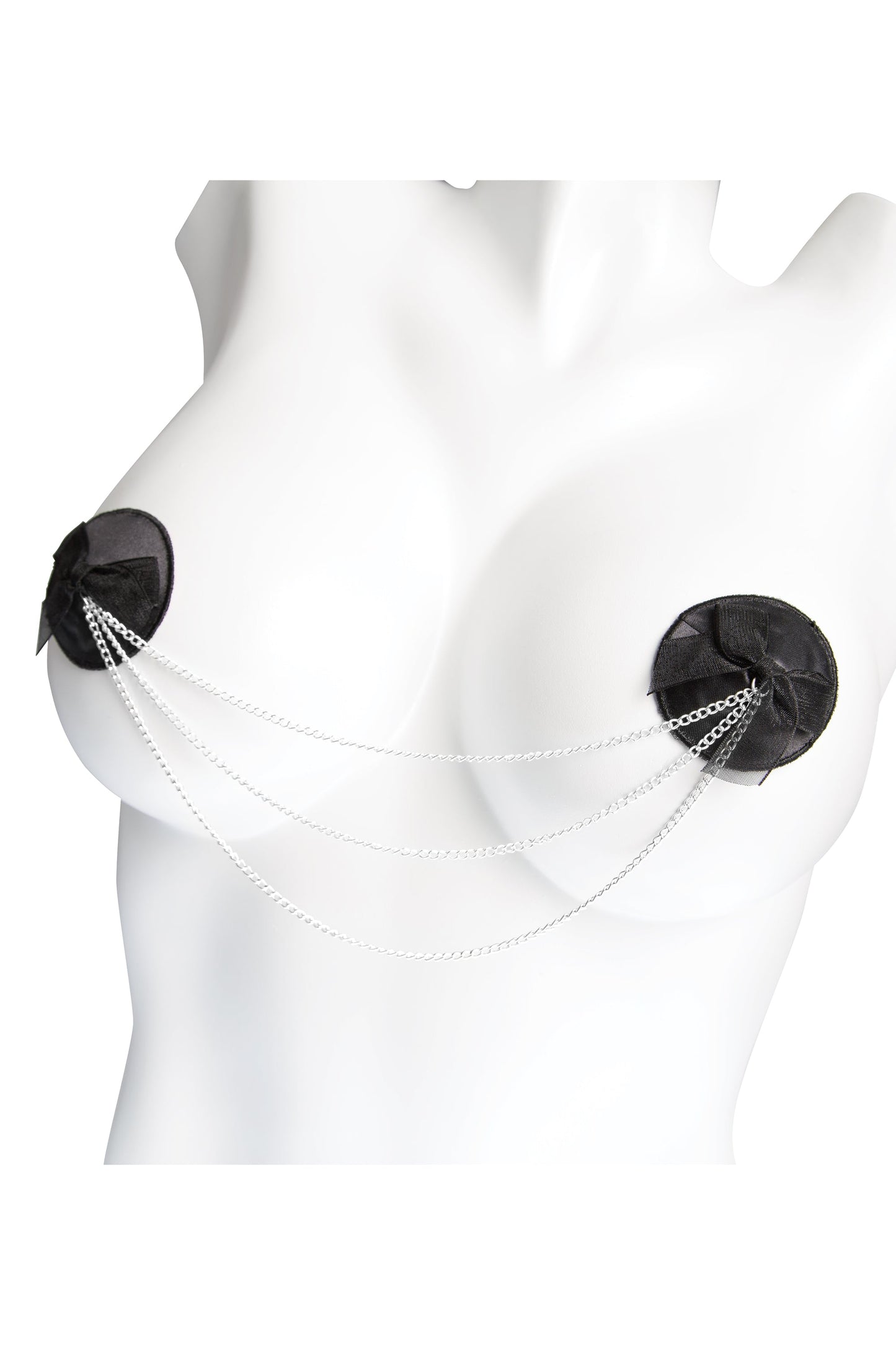 Satin Pasties With Chains In Black - Coquette