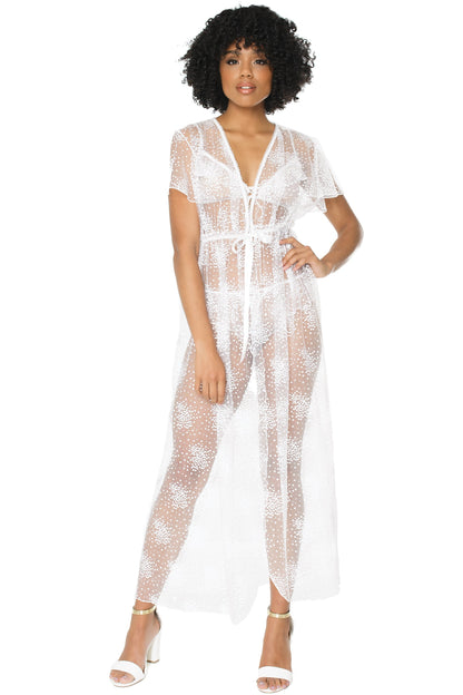 Mesh Robe In White - Coquette