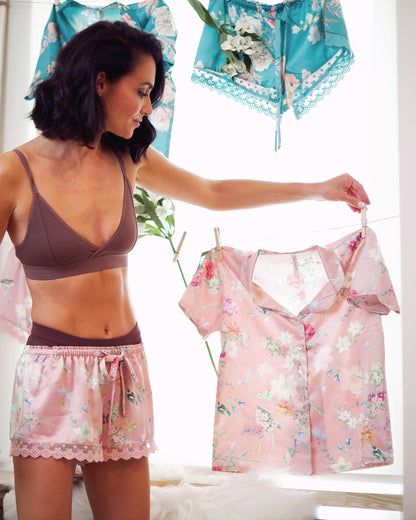 Gabrielle Printed Pajama Notch Set In Pink - Flora Nikrooz
