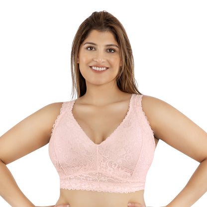 Adriana Wire Free Lace Bralette In Petal Pink - Parfait