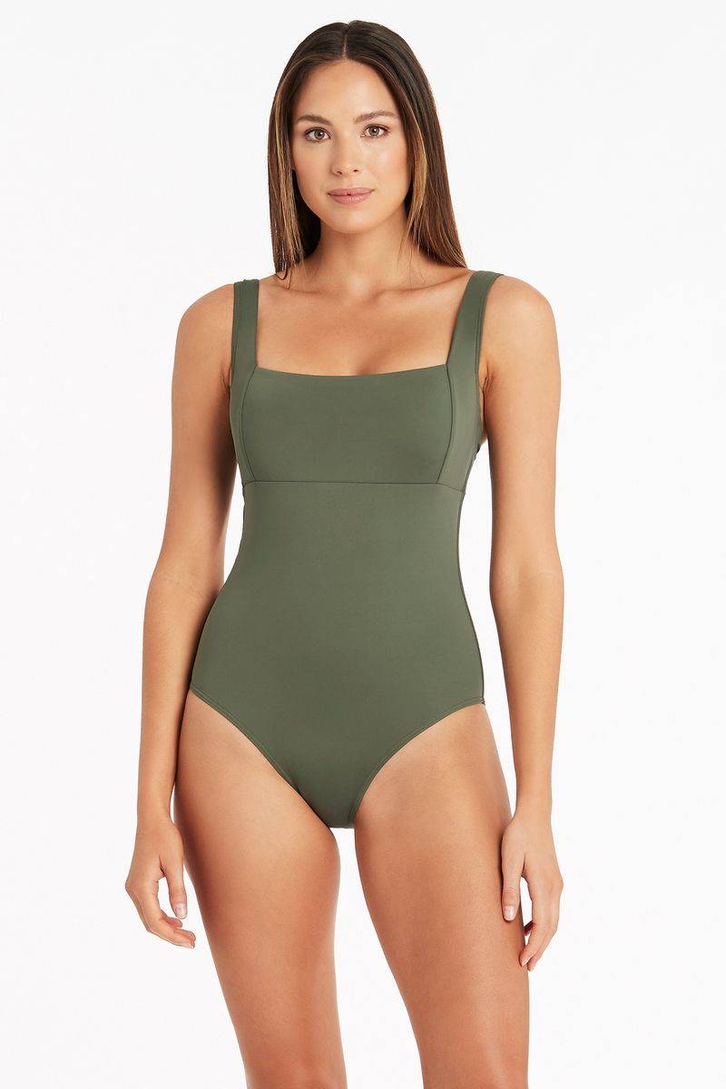 Essential Square Neck Swimsuit In Khaki - Sea Level