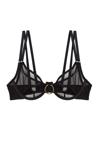 Emilia Mesh Double Ring Bra In Black - Wolf & Whistle