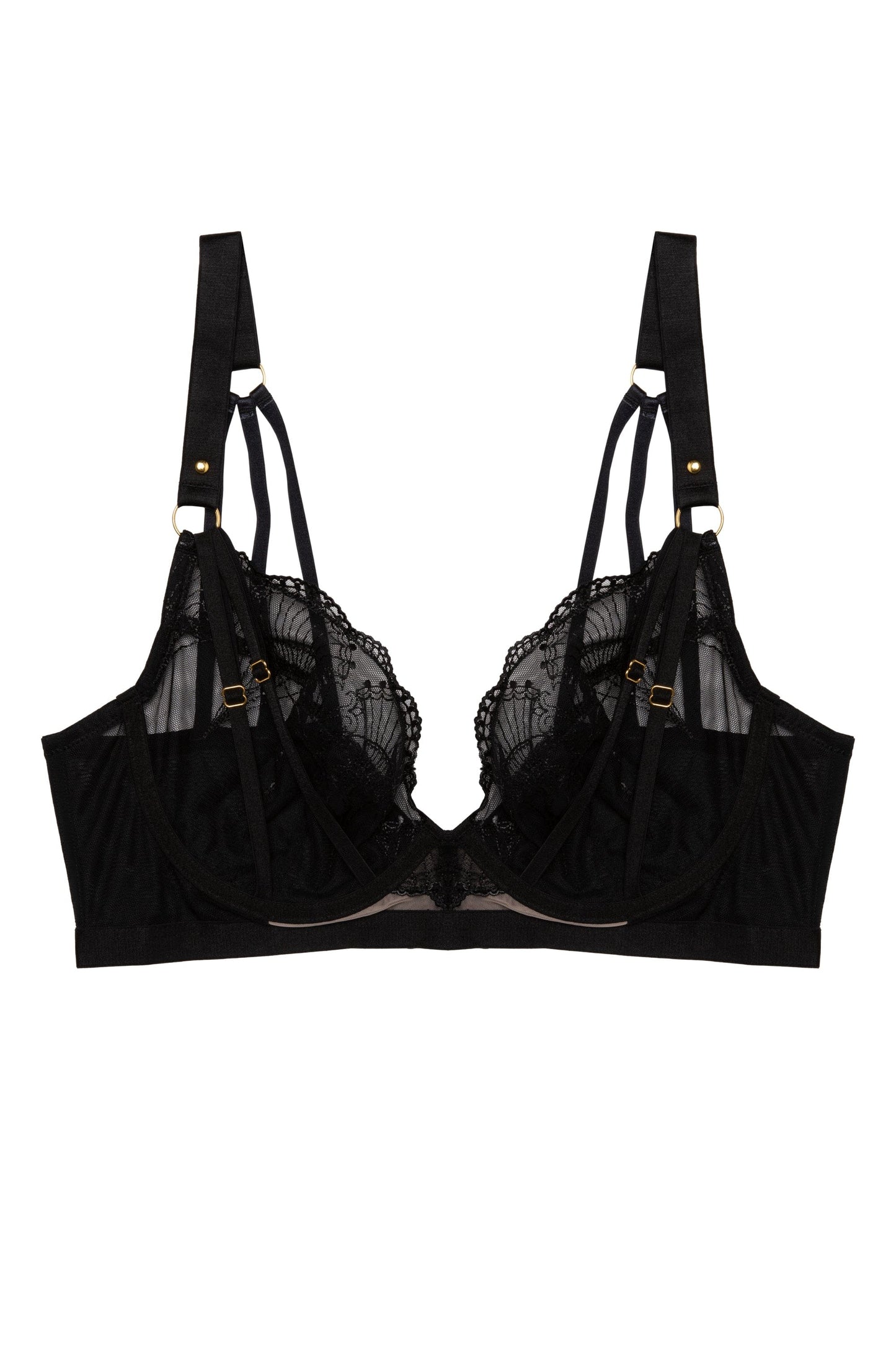 Pippa Deco Embroidered Caged Plunge Bra In Black -  Wolf & Whistle